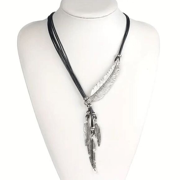 Boho Stainless Steel Feather Pendant Necklace - Picture 3 of 4